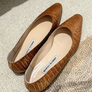 Manolo Blahnik Crocodile Flats - Honey
